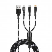 Kabel pengecasan USB 3V1 praktikal dengan reka bentuk Buluh - Mikro USB 1,5m, Kilat, USB-C