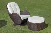 Rattan armchairs set for garden or terrace - 2 elegant modern armchairs + table + stool