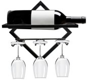 Portabottiglie da parete + portabicchieri (1 bottiglia + 3 bicchieri)