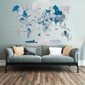 Mapa de madera - mapa de viaje de pared 3D color azul AQUA 150x90 cm