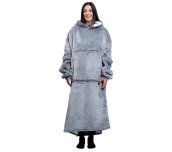 Коўдра для тэлевізара з рукавамі - пухнаты свитшот oversize капюшон + кішэня кенгуру 165 см​ шэры