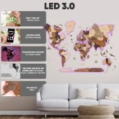 Mapa de pared de madera LED con retroiluminación LED RGB (aplicación móvil + control remoto) - 250x160 cm