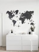 Туристическая деревянная карта на стене - цвет черный 150 см х 90 см