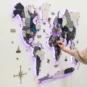 Mapa LED de colores para pared de madera 3D gris - (Aplicación móvil + control remoto) - 250x160 cm