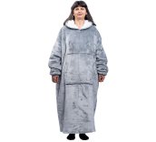 Коўдра для тэлевізара з рукавамі - пухнаты свитшот oversize капюшон + кішэня кенгуру 165 см​ шэры