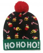 Chapéus de inverno de Natal com pom pom - Gorro iluminado com LED - HO HO HO