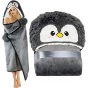 Sudadera/manta de pingüino - Manta de televisión con capucha original de forro polar para mujeres y niños 150 x 120 cm