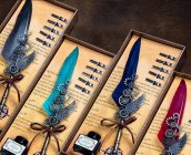 Set penne STEAMPUNK - penna piuma + 5 pennini - Set regalo esclusivo