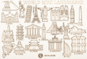 Mini monumentos - accesorios para un mapa mural de madera 22 uds.