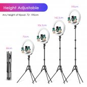Ringlicht met standaard (statief) 72 cm tot 190 cm - LED selfie ronde lamp 45cm diameter