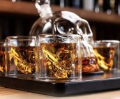 Skull whisky dekanter kristálykészlet 1000ml 6 db 3D pohárral 75ml