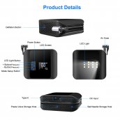 Car pump - electric with 2000 mAh battery - portable 12V compressor + LED light