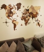 Mapa del mundo 3D en la pared - mapa de madera 100 cm x 60 cm