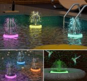 Pool fountain with lights - Solar floating pond fountain with led lights RGB colored + 6 nozzles