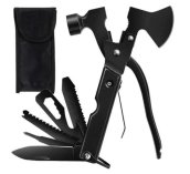 Ensemble marteau/hache multifonction - Kit d'outils de survie 17 en 1 + couteau/pince/tournevis/scie