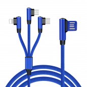 کابل شارژ 3V1 بافتنی با کانکتور طراحی 90 درجه - Micro USB، Lightning، USB-C با طول 1.5 متر