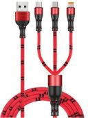 Kabel pengecasan USB 3V1 praktikal dengan reka bentuk Buluh - Mikro USB 1,5m, Kilat, USB-C