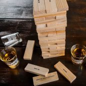 Torre Jenga de madera: torre gigante de bloques grandes con 4 vasos de chupito, juego para 2/4 jugadores