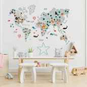 Mapa infantil de madera para decoración de paredes - 2D AZUL 150x90cm