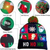 Gorro de invierno con pompón - Gorro de punto navideño con LED - FELIZ AÑO NUEVO