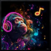 Monkey with Headphones – Neon Pop Art LED Painting – 83 × 83 cm