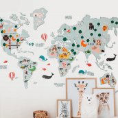 Mapa infantil de madera para decoración de paredes - 2D AZUL 150x90cm