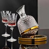 Jarra para vino tinto - Jarra de cristal de lujo para vino, juego de regalo con 2 copas - Oro/Plata
