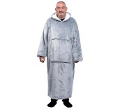 Коўдра для тэлевізара з рукавамі - пухнаты свитшот oversize капюшон + кішэня кенгуру 165 см​ шэры