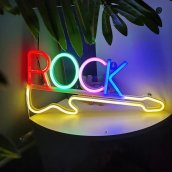 Guitarra Rock - Publicidad con logotipo de neón con luz LED en la pared
