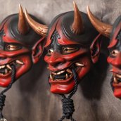 日本恶魔面具 - 适合万圣节或狂欢节的儿童和成人