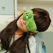 Childrens sleep mask - kids eye mask with sleep band - Green frog plush