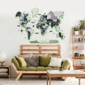 Mapa LED de colores para pared de madera 3D gris - (Aplicación móvil + control remoto) - 250x160 cm