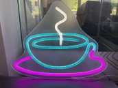Café (Taza de café): letrero de luz de neón LED iluminado colgado en la pared