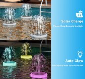 Pool fountain with lights - Solar floating pond fountain with led lights RGB colored + 6 nozzles