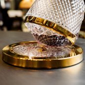 Jarra para vino tinto - Jarra de cristal de lujo para vino, juego de regalo con 2 copas - Oro/Plata