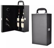 Weingeschenkkörbe - Luxus-Geschenkbox (Set) mit Wein-Öko-Lederverpackung für 2 Flaschen + Zubehör