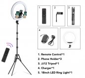 Ringlicht met standaard (statief) 72 cm tot 190 cm - LED selfie ronde lamp 45cm diameter