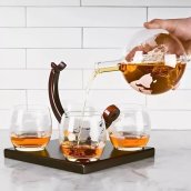 Globe dekanter hajóval - Whisky kancsó fa állvánnyal + 4 pohár + 9 kő