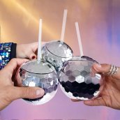 디스코 볼 글라스 - 칵테일 글라스 미러 볼(600ml) 3개 세트, 빨대 포함