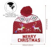 폼폼이 달린 겨울 크리스마스 모자 - LED가 달린 조명 비니 - MERRY CHRISTMAS