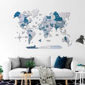 Mapa de madera - mapa de viaje de pared 3D color azul AQUA 150x90 cm