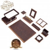 Juego de mesa de oficina - Juego de escritorio de lujo 11 piezas (madera marrón + cuero)