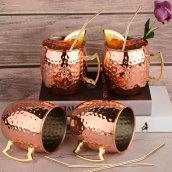 Ensemble de 4 verres en acier inoxydable et cuivre - 530 ml style Viking avec pailles en acier