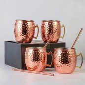 Ensemble de 4 verres en acier inoxydable et cuivre - 530 ml style Viking avec pailles en acier