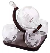 Globe dekanter hajóval - Whisky kancsó fa állvánnyal + 4 pohár + 9 kő