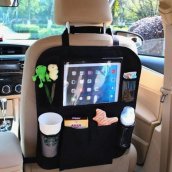 Organizador de asiento de coche - Almacenamiento para asiento trasero de pasajero + protector con bandeja