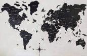 Туристическая деревянная карта на стене - цвет черный 150 см х 90 см