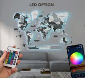 Mapa LED de colores para pared de madera 3D gris - (Aplicación móvil + control remoto) - 250x160 cm