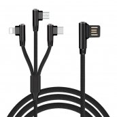 کابل شارژ 3V1 بافتنی با کانکتور طراحی 90 درجه - Micro USB، Lightning، USB-C با طول 1.5 متر
