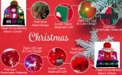 Gorro de invierno con pompón - Gorro de punto navideño con LED - FELIZ AÑO NUEVO